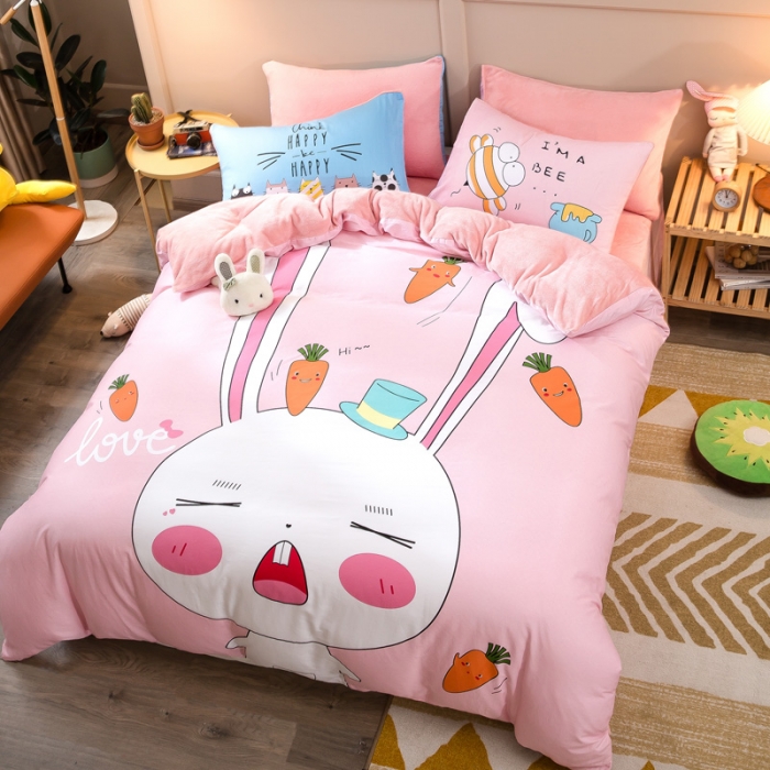 91家纺网 家纺一手货源 找家纺 涵宸2022新款A棉大B绒系列四件套 绒-兔宝宝