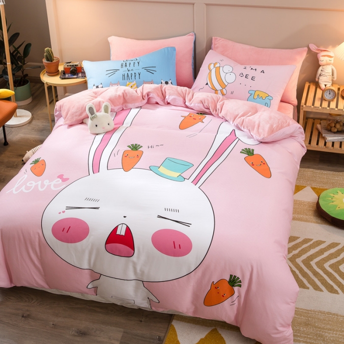 91家纺网 家纺一手货源 找家纺 涵宸2022新款A棉大B绒系列四件套 绒-兔宝宝