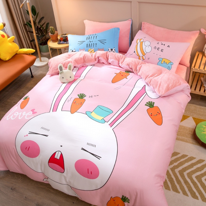 91家纺网 家纺一手货源 找家纺 涵宸2022新款A棉大B绒系列四件套 绒-兔宝宝