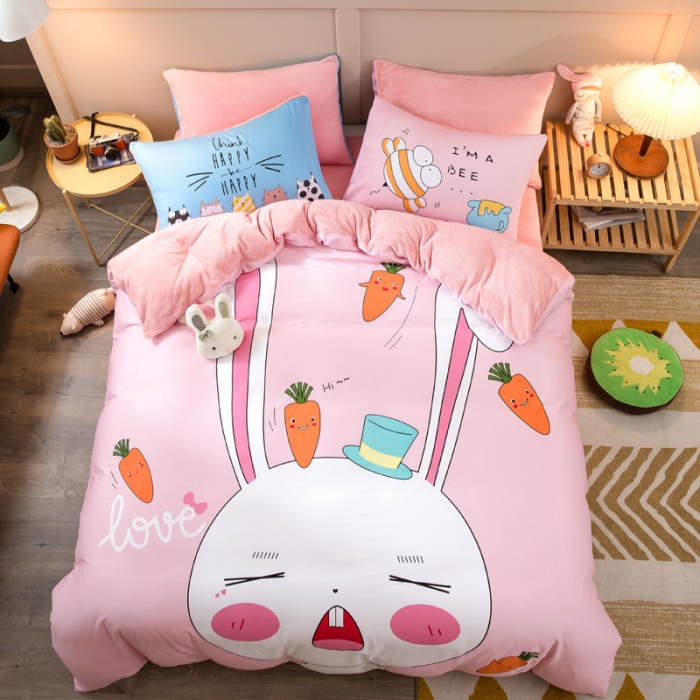 91家纺网 家纺一手货源 找家纺 涵宸2022新款A棉大B绒系列四件套 绒-兔宝宝