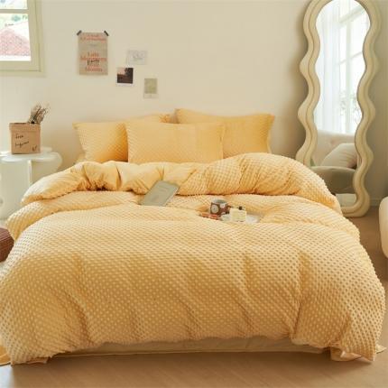 91家纺网 家纺一手货源 找家纺 晨曦 2022新款豆豆绒触摸安抚感四件套 柠檬茶茶