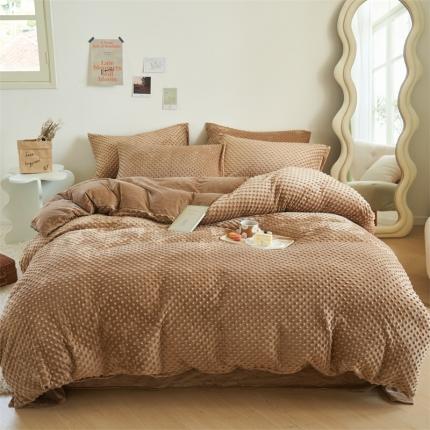 91家纺网 家纺一手货源 找家纺 晨曦 2022新款豆豆绒触摸安抚感四件套 深咖主义