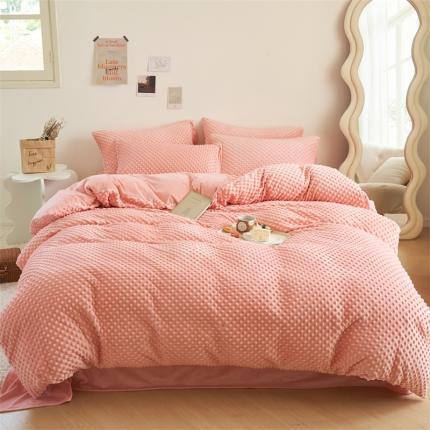 91家纺网 家纺一手货源 找家纺 晨曦 2022新款豆豆绒触摸安抚感四件套 桃粉嘟嘟