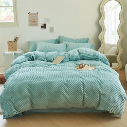 91家纺网 家纺一手货源 找家纺 晨曦 2022新款豆豆绒触摸安抚感四件套 养乐多