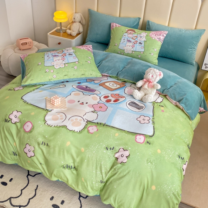 91家纺网 家纺一手货源 找家纺 博雅 2022新款婴儿绒大版印花系列四件套 不想分开