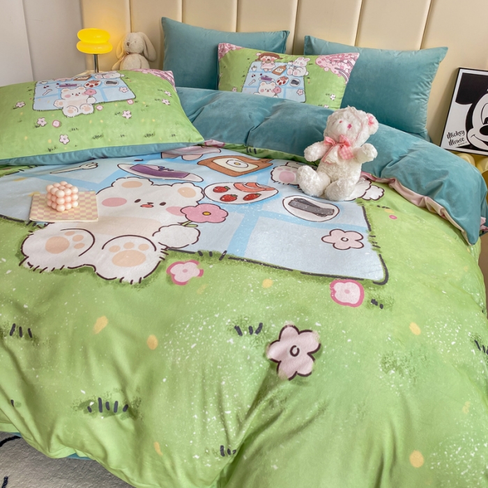 91家纺网 家纺一手货源 找家纺 博雅 2022新款婴儿绒大版印花系列四件套 不想分开