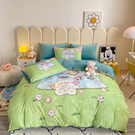 博雅 2022新款婴儿绒大版印花系列四件套 不想分开