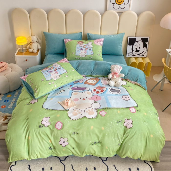 91家纺网 家纺一手货源 找家纺 博雅 2022新款婴儿绒大版印花系列四件套 不想分开