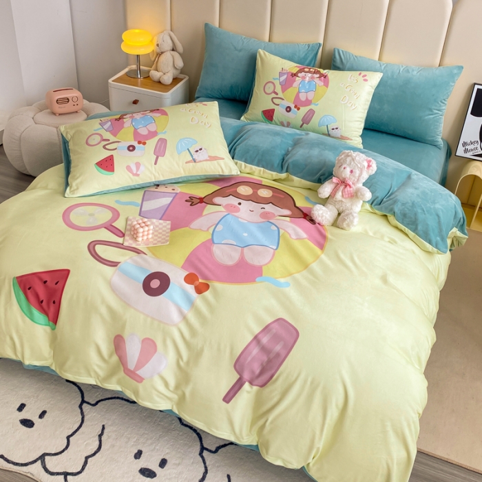 91家纺网 家纺一手货源 找家纺 博雅 2022新款婴儿绒大版印花系列四件套 等待