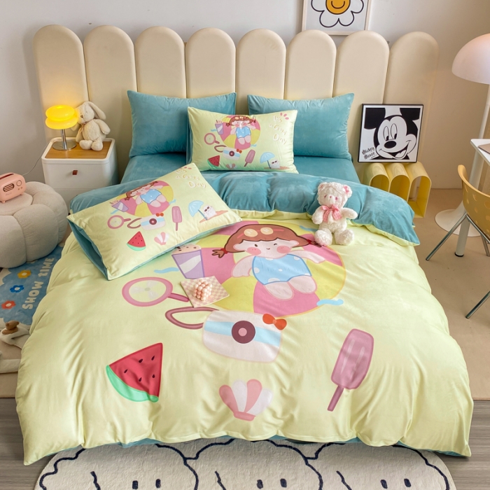 91家纺网 家纺一手货源 找家纺 博雅 2022新款婴儿绒大版印花系列四件套 等待