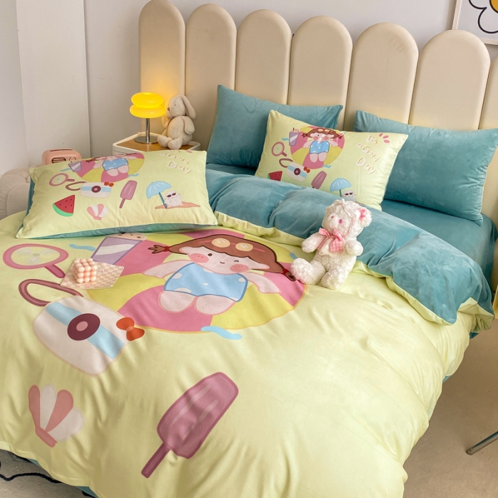 91家纺网 家纺一手货源 找家纺 博雅 2022新款婴儿绒大版印花系列四件套 等待