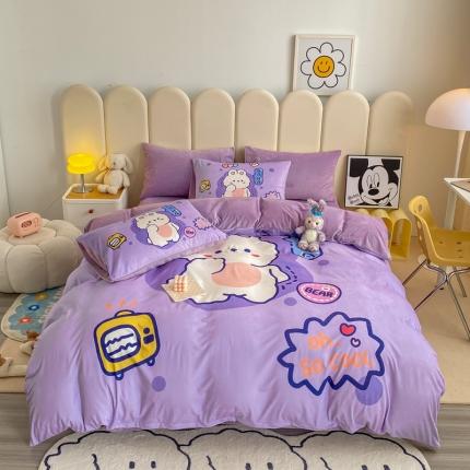 博雅 2022新款婴儿绒大版印花系列四件套 乖乖兔