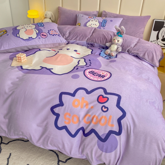 91家纺网 家纺一手货源 找家纺 博雅 2022新款婴儿绒大版印花系列四件套 乖乖兔