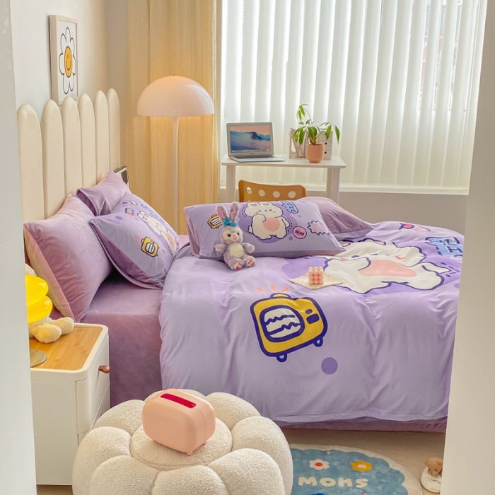 91家纺网 家纺一手货源 找家纺 博雅 2022新款婴儿绒大版印花系列四件套 乖乖兔