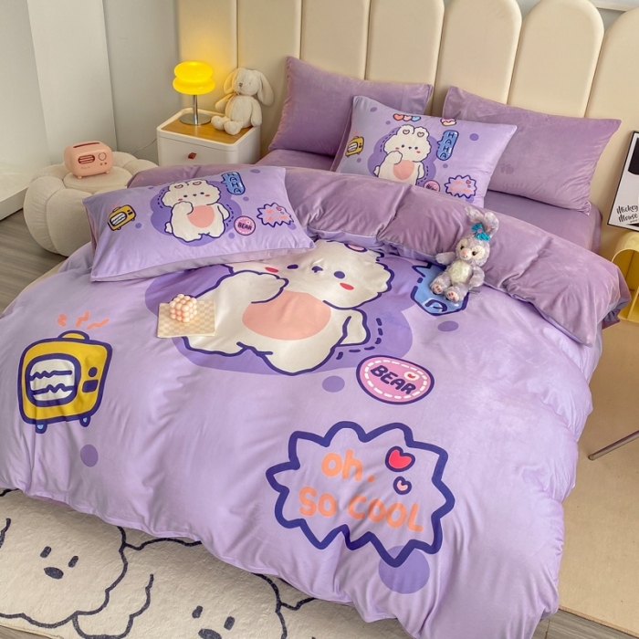 91家纺网 家纺一手货源 找家纺 博雅 2022新款婴儿绒大版印花系列四件套 乖乖兔