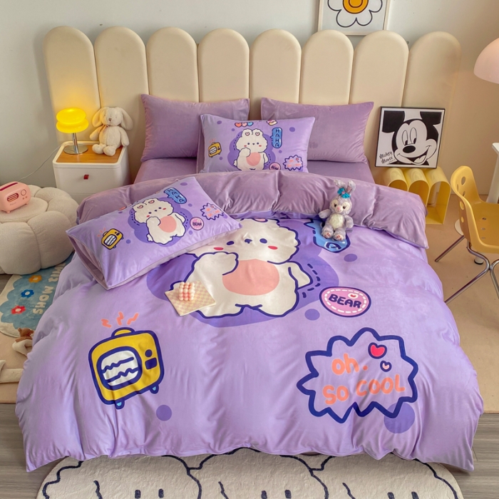 91家纺网 家纺一手货源 找家纺 博雅 2022新款婴儿绒大版印花系列四件套 乖乖兔