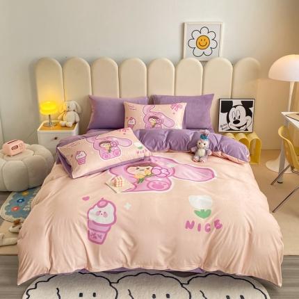 博雅 2022新款婴儿绒大版印花系列四件套 哄哄我-红