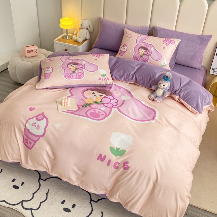 91家纺网 家纺一手货源 找家纺 博雅 2022新款婴儿绒大版印花系列四件套 哄哄我-红