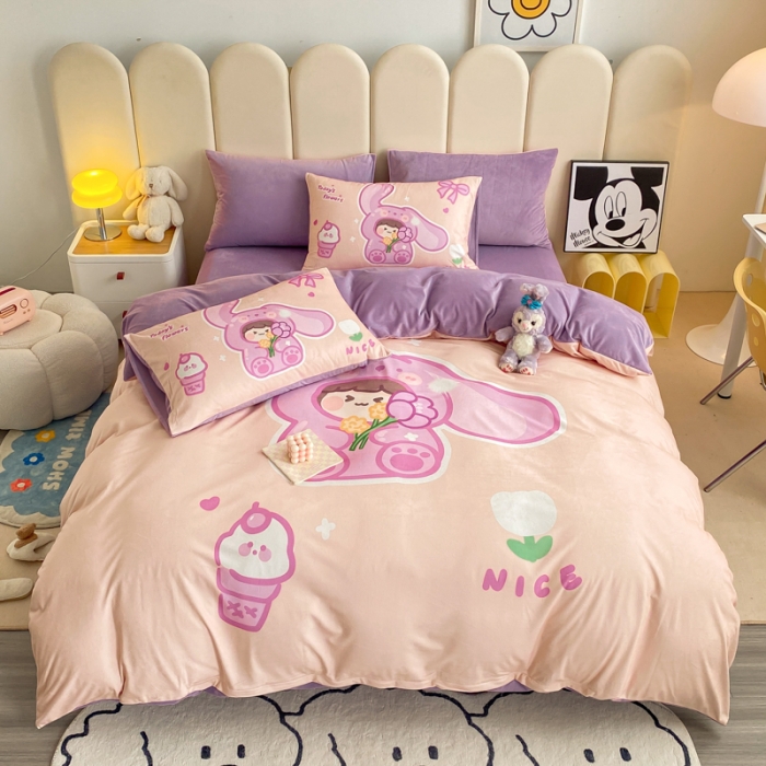 91家纺网 家纺一手货源 找家纺 博雅 2022新款婴儿绒大版印花系列四件套 哄哄我-红