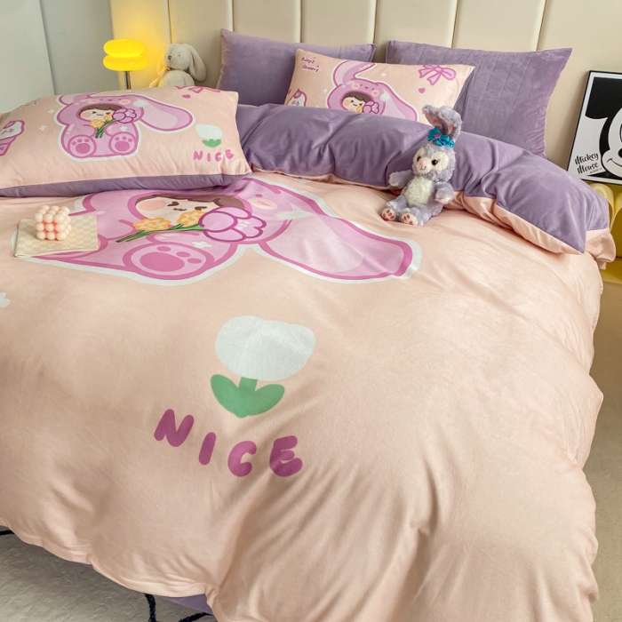 91家纺网 家纺一手货源 找家纺 博雅 2022新款婴儿绒大版印花系列四件套 哄哄我-红