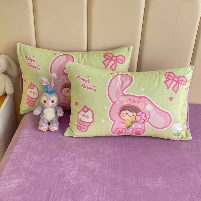 91家纺网 家纺一手货源 找家纺 博雅 2022新款婴儿绒大版印花系列四件套 哄哄我-绿