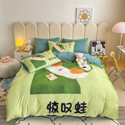 博雅 2022新款婴儿绒大版印花系列四件套 惊叹蛙