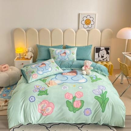 博雅 2022新款婴儿绒大版印花系列四件套 开心小象