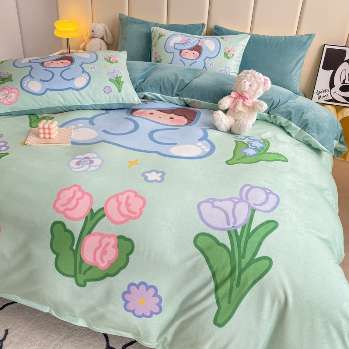 91家纺网 家纺一手货源 找家纺 博雅 2022新款婴儿绒大版印花系列四件套 开心小象