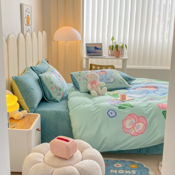 91家纺网 家纺一手货源 找家纺 博雅 2022新款婴儿绒大版印花系列四件套 开心小象