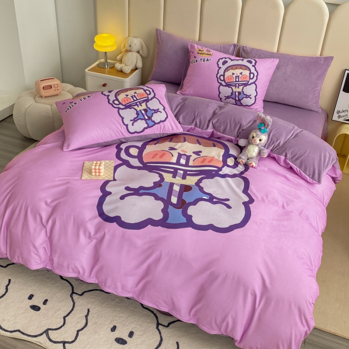 91家纺网 家纺一手货源 找家纺 博雅 2022新款婴儿绒大版印花系列四件套 暖宝宝