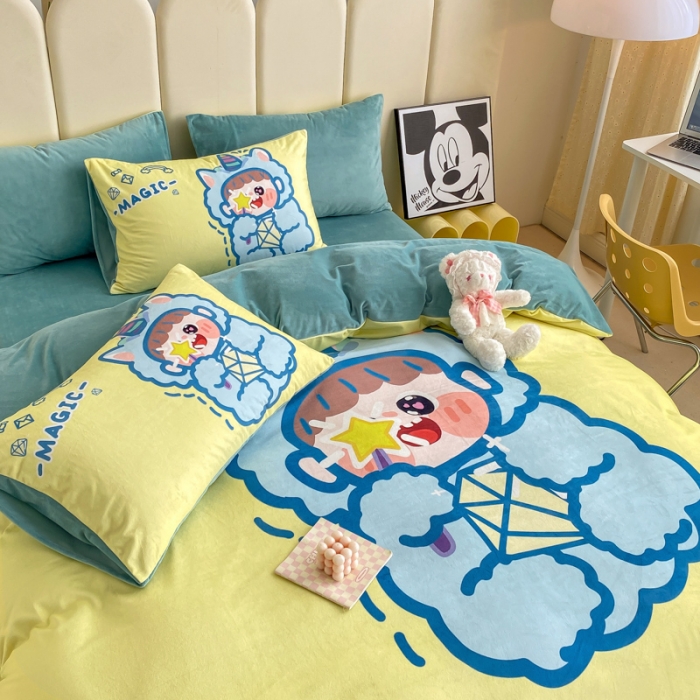 91家纺网 家纺一手货源 找家纺 博雅 2022新款婴儿绒大版印花系列四件套 暖宝宝-黄