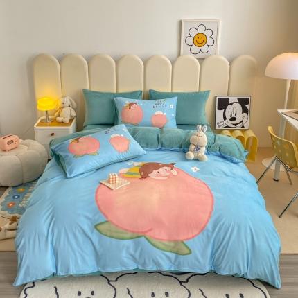 博雅 2022新款婴儿绒大版印花系列四件套 桃子女孩