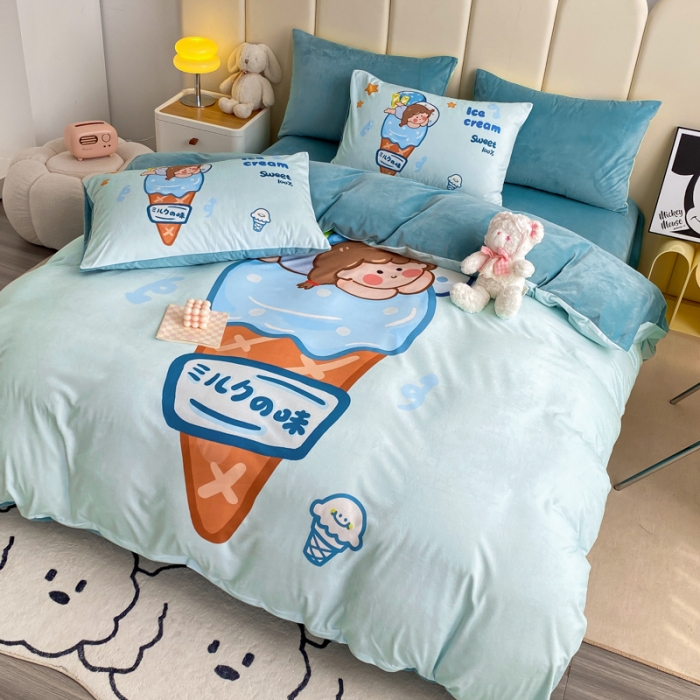 91家纺网 家纺一手货源 找家纺 博雅 2022新款婴儿绒大版印花系列四件套 相望