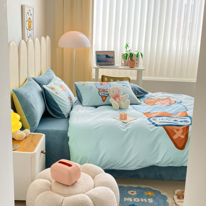 91家纺网 家纺一手货源 找家纺 博雅 2022新款婴儿绒大版印花系列四件套 相望