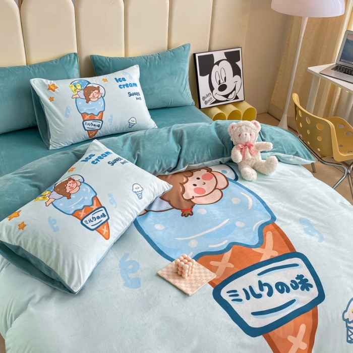 91家纺网 家纺一手货源 找家纺 博雅 2022新款婴儿绒大版印花系列四件套 相望