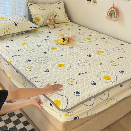 91家纺网 家纺一手货源 找家纺 喜居 2023新款A类牛奶绒夹棉抗菌防螨床笠 蛋蛋花儿