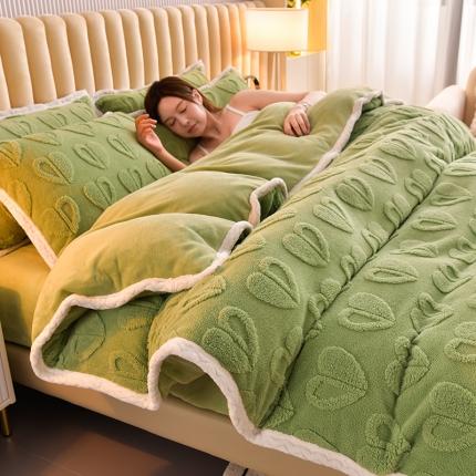 91家纺网 家纺一手货源 找家纺 澳梵 新款塔芙绒牛奶绒包边四件套-柔情慢漫 爱意-草绿