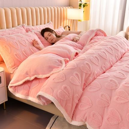 91家纺网 家纺一手货源 找家纺 澳梵 新款塔芙绒牛奶绒包边四件套-柔情慢漫 爱意-柔粉