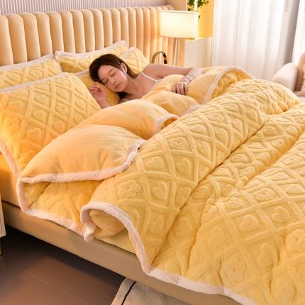 91家纺网 家纺一手货源 找家纺 澳梵 新款塔芙绒牛奶绒包边四件套-柔情慢漫 花意-暖黄