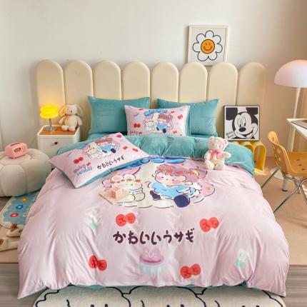 博雅 2022新款婴儿绒大版印花系列四件套 悄悄话-浅粉