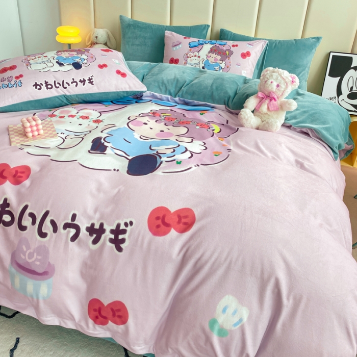 91家纺网 家纺一手货源 找家纺 博雅 2022新款婴儿绒大版印花系列四件套 悄悄话-浅粉