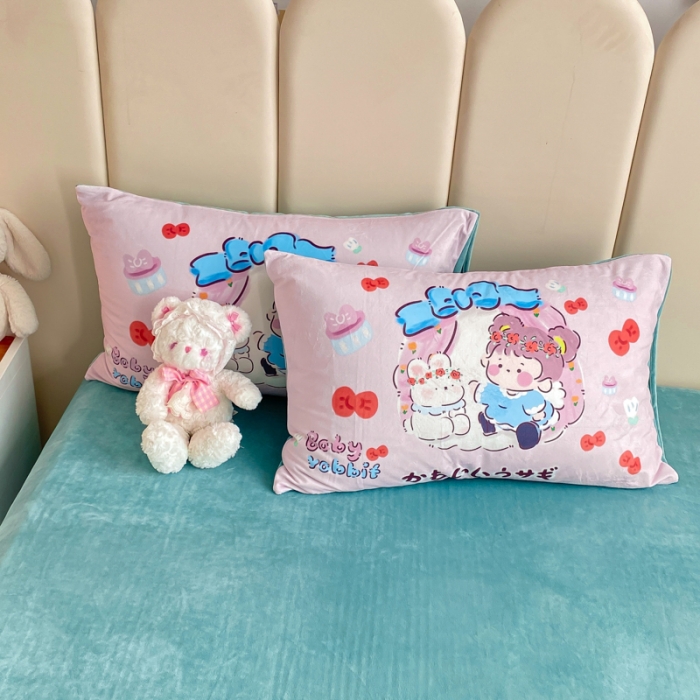 91家纺网 家纺一手货源 找家纺 博雅 2022新款婴儿绒大版印花系列四件套 悄悄话-浅粉