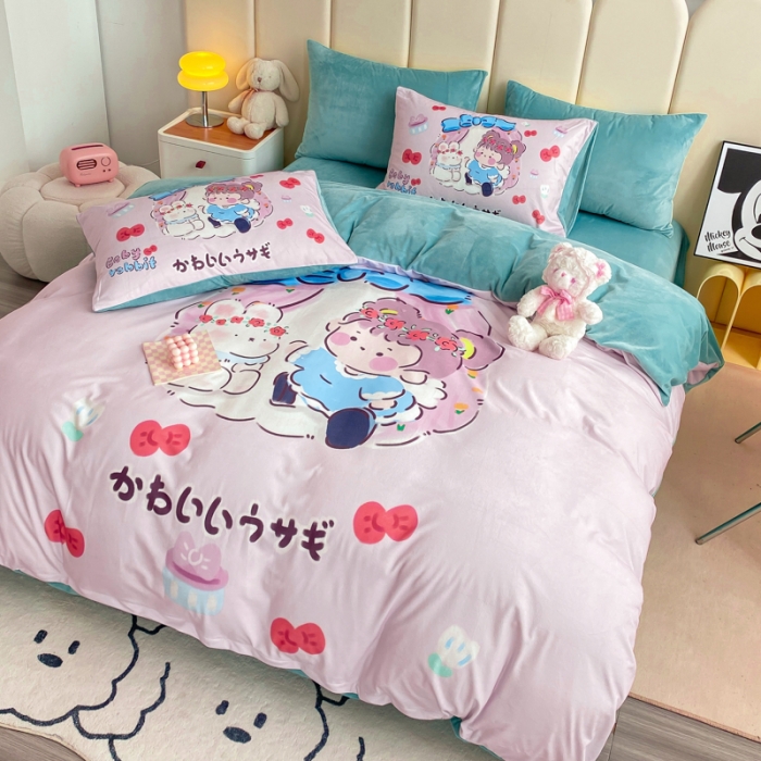 91家纺网 家纺一手货源 找家纺 博雅 2022新款婴儿绒大版印花系列四件套 悄悄话-浅粉