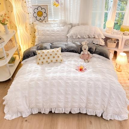 91家纺网 家纺一手货源 找家纺 （总）逸尚阁 2022新款泡泡方格纱牛奶绒花边四件套