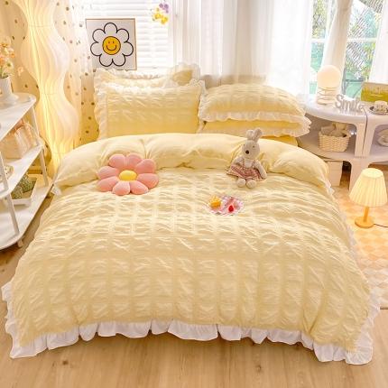 91家纺网 家纺一手货源 找家纺 （总）逸尚阁 2022新款泡泡方格纱牛奶绒花边四件套