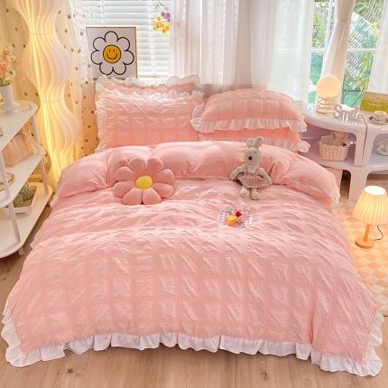 91家纺网 家纺一手货源 找家纺 （总）逸尚阁 2022新款泡泡方格纱牛奶绒花边四件套