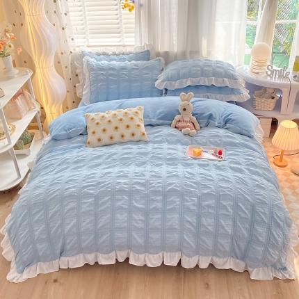 91家纺网 家纺一手货源 找家纺 （总）逸尚阁 2022新款泡泡方格纱牛奶绒花边四件套