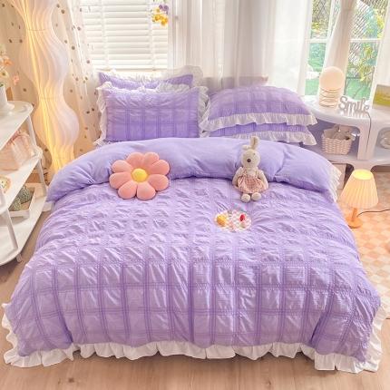 91家纺网 家纺一手货源 找家纺 （总）逸尚阁 2022新款泡泡方格纱牛奶绒花边四件套