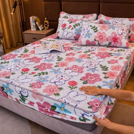 91家纺网 家纺一手货源 找家纺 （总）美莱 2022年夹棉加厚牛奶绒床笠单件三件套直播爆款