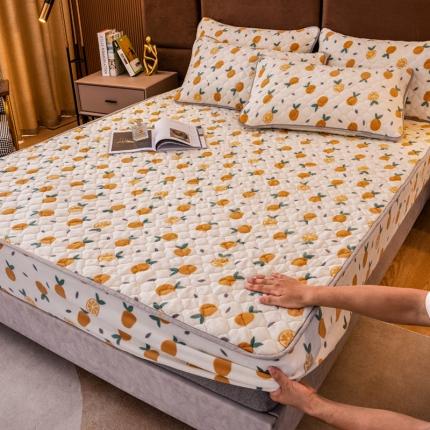 91家纺网 家纺一手货源 找家纺 美莱 2022年夹棉加厚牛奶绒床笠单件三件套直播爆款 开心桔子